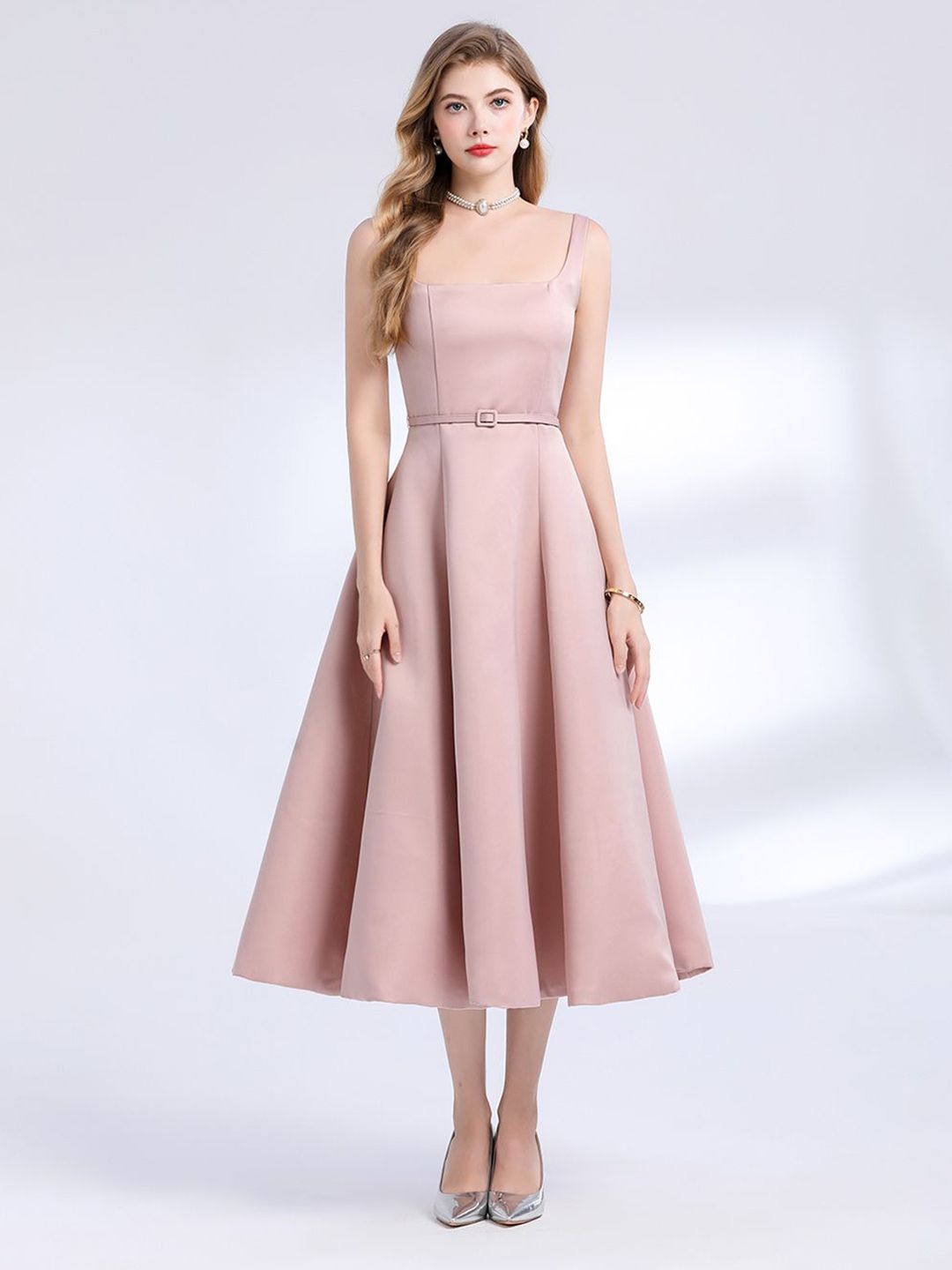 JC Collection Women Belted Fit & Flare Midi Dress-picture-44