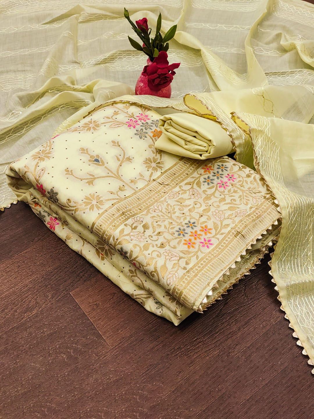 KALINI loral Embroidered Pure Cotton Unstitched Dress Material