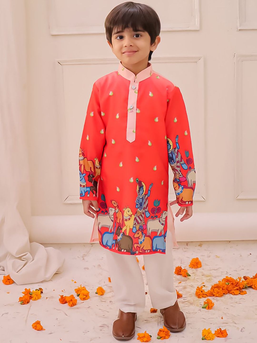 KID1 Boys Ethnic Motifs Printed Mandarin Collar Straight Kurta With Pyjama-picture-32