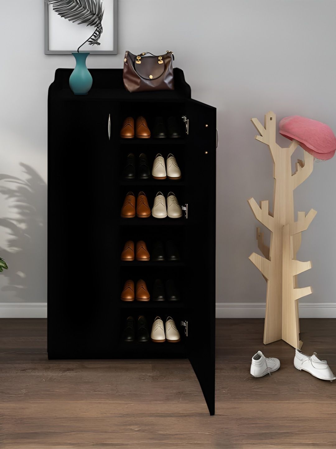 Kik Oasis Black 6-Layers Wooden Shoe Rack