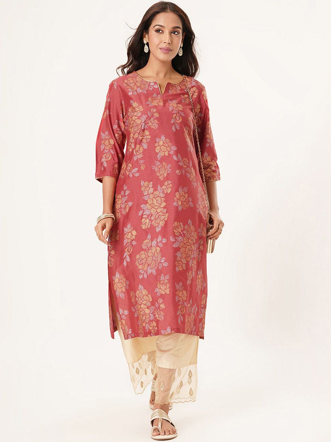 RANGMANCH BY PANTALOONS Floral Printed Notch Neck Straight Kurta-picture-28