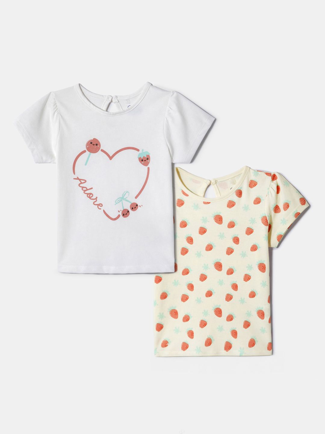 Nauti Nati Girls Cotton Pack of 2 Yellow and White Printed Tops-picture-15