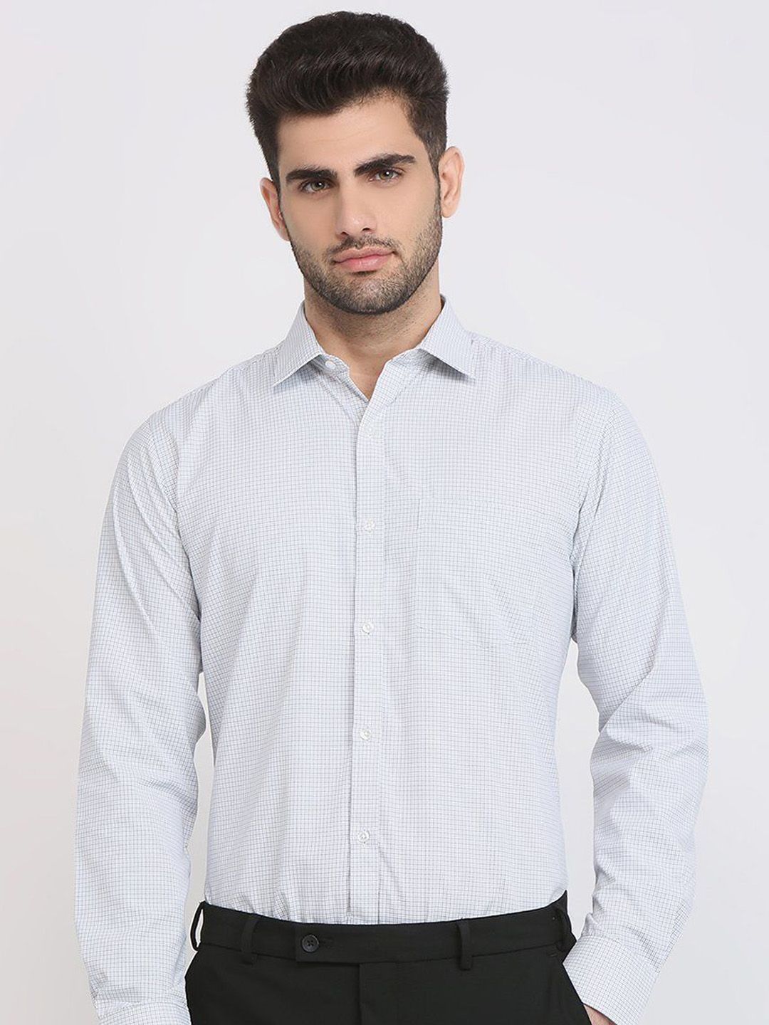 Park Avenue Men Slim Fit Micro Checked Cutaway Collar Formal Shirt-picture-29