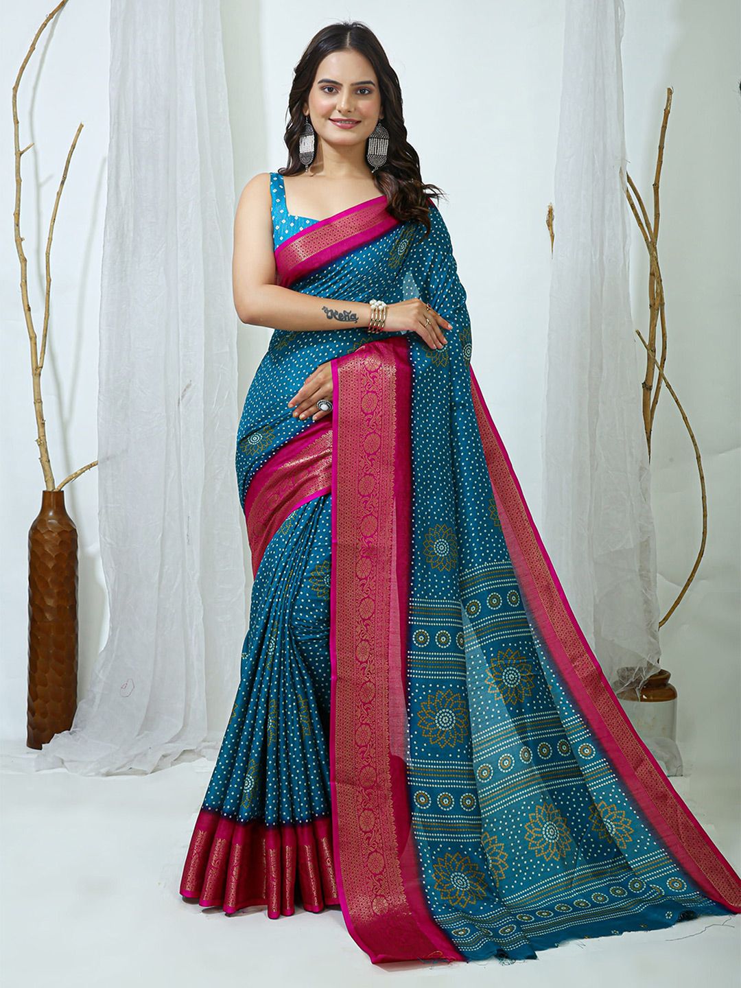HERE&NOW Bandhani Zari Pure Cotton Bandhani Saree-picture-12
