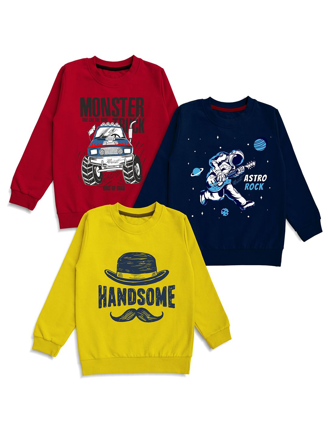 x2o Kids Pack Of 3 Graphic Printed Long Sleeve Cotton Pullover Sweatshirt-picture-23