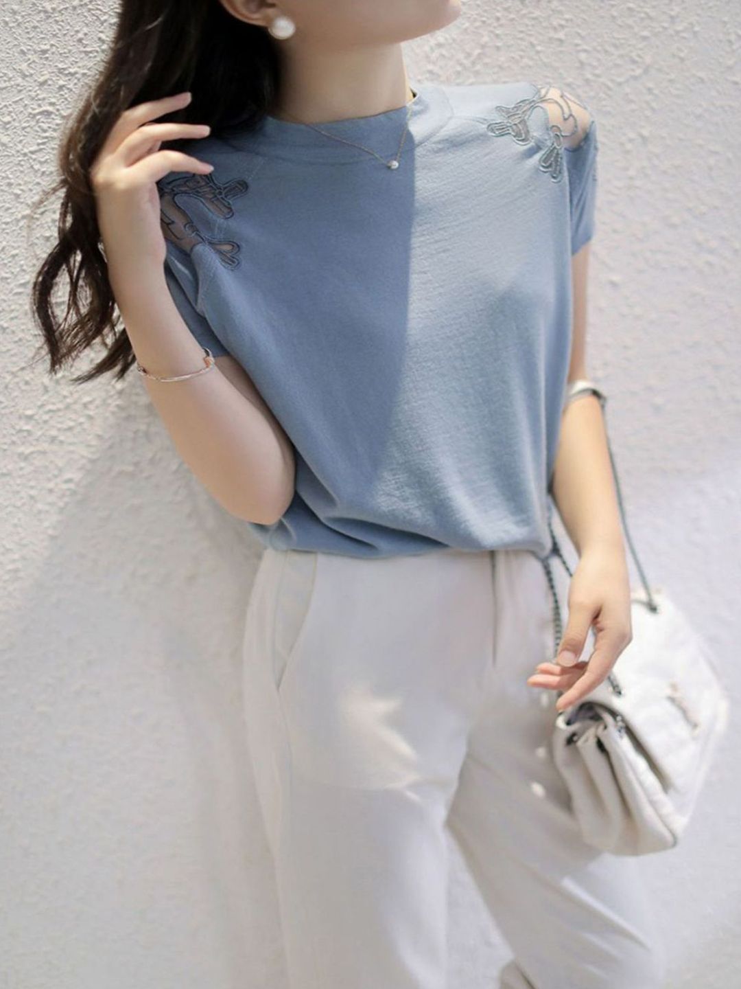 DressBerry Women Regular Fit T-shirt With Crochet Details-picture-24