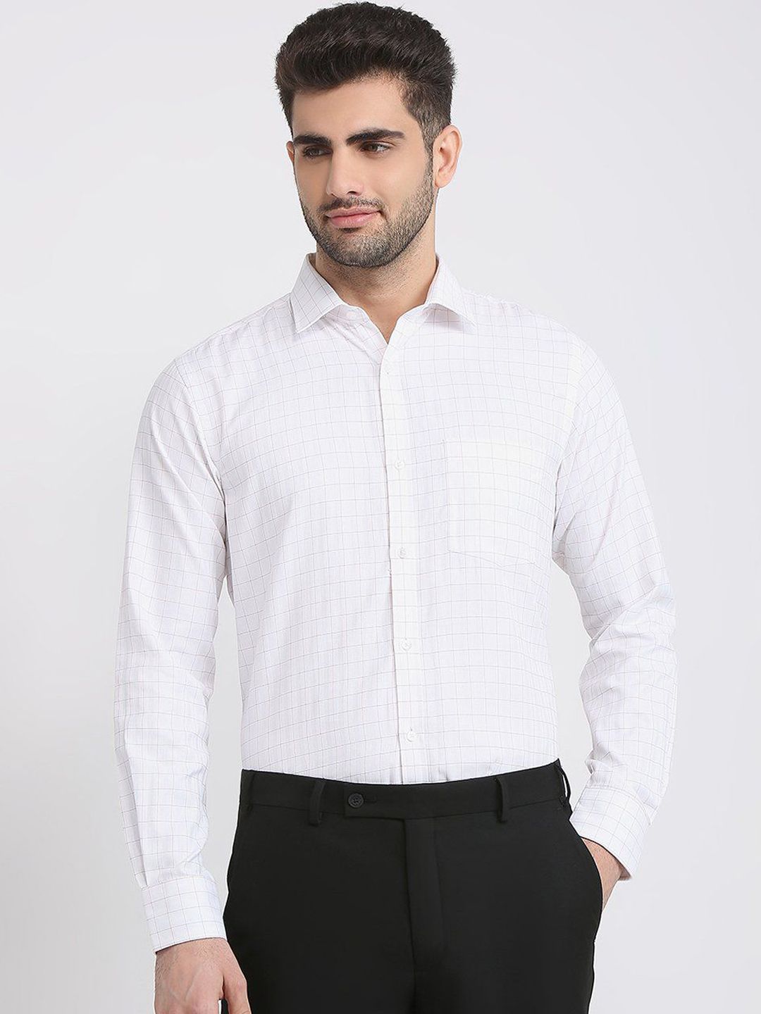 Park Avenue Men Slim Fit Micro Checked Cutaway Collar Formal Shirt-picture-28