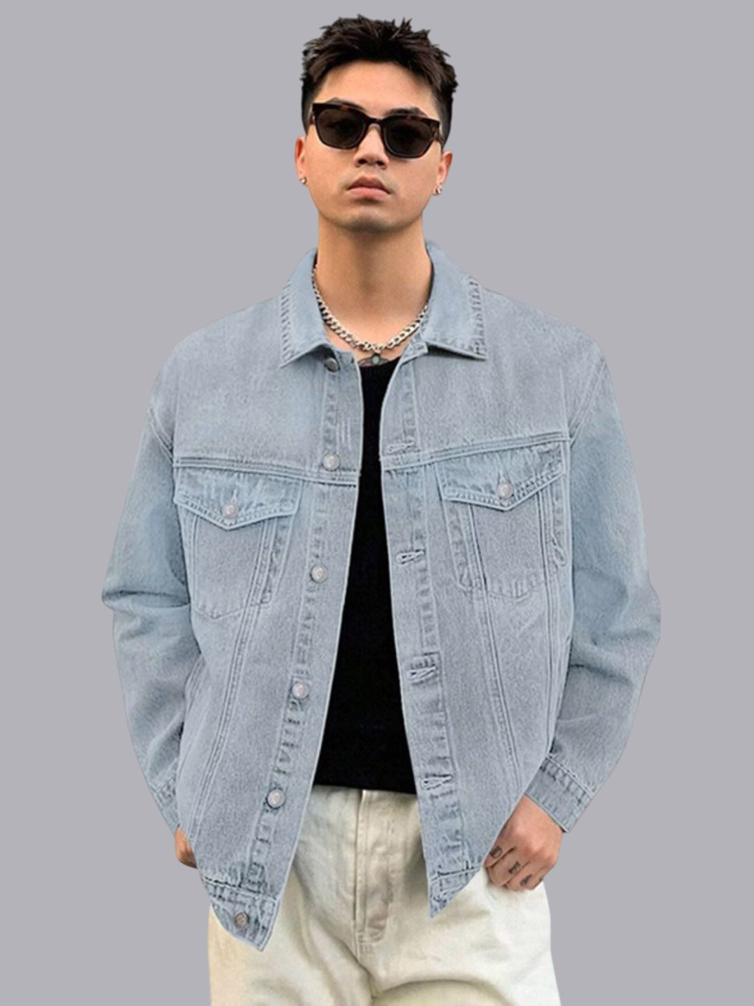 Moda Rapido Spread Collar Denim Jacket-picture-24