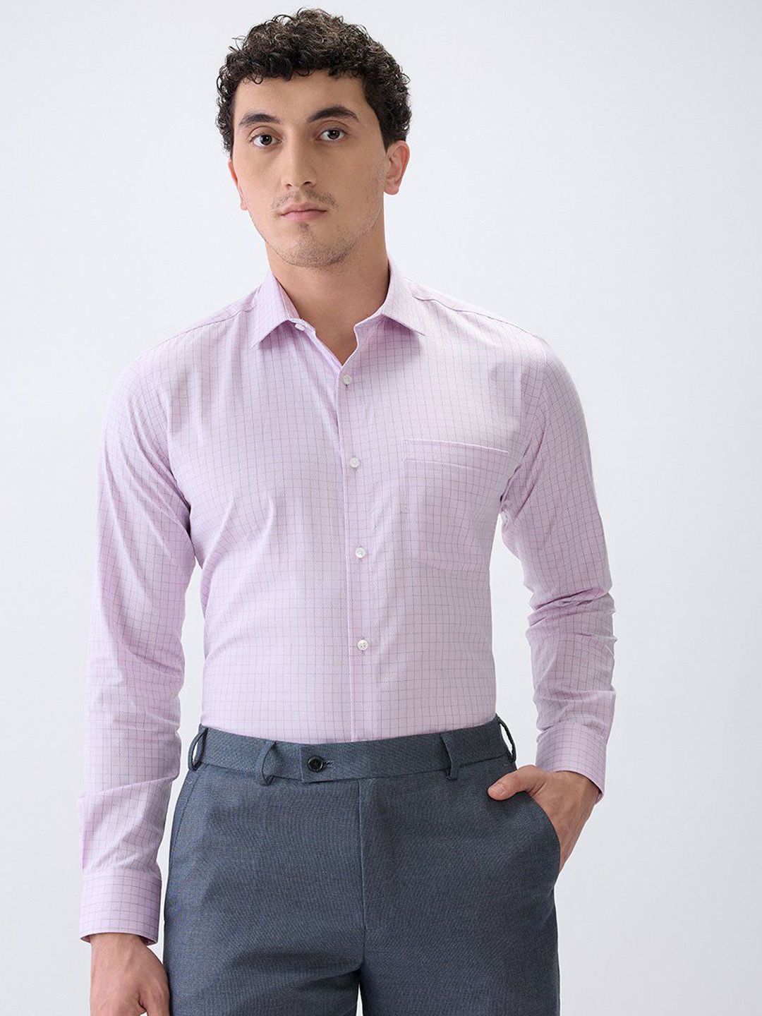 Park Avenue Men Slim Fit Micro Checked Spread Collar Pure Cotton Formal Shirt-picture-16