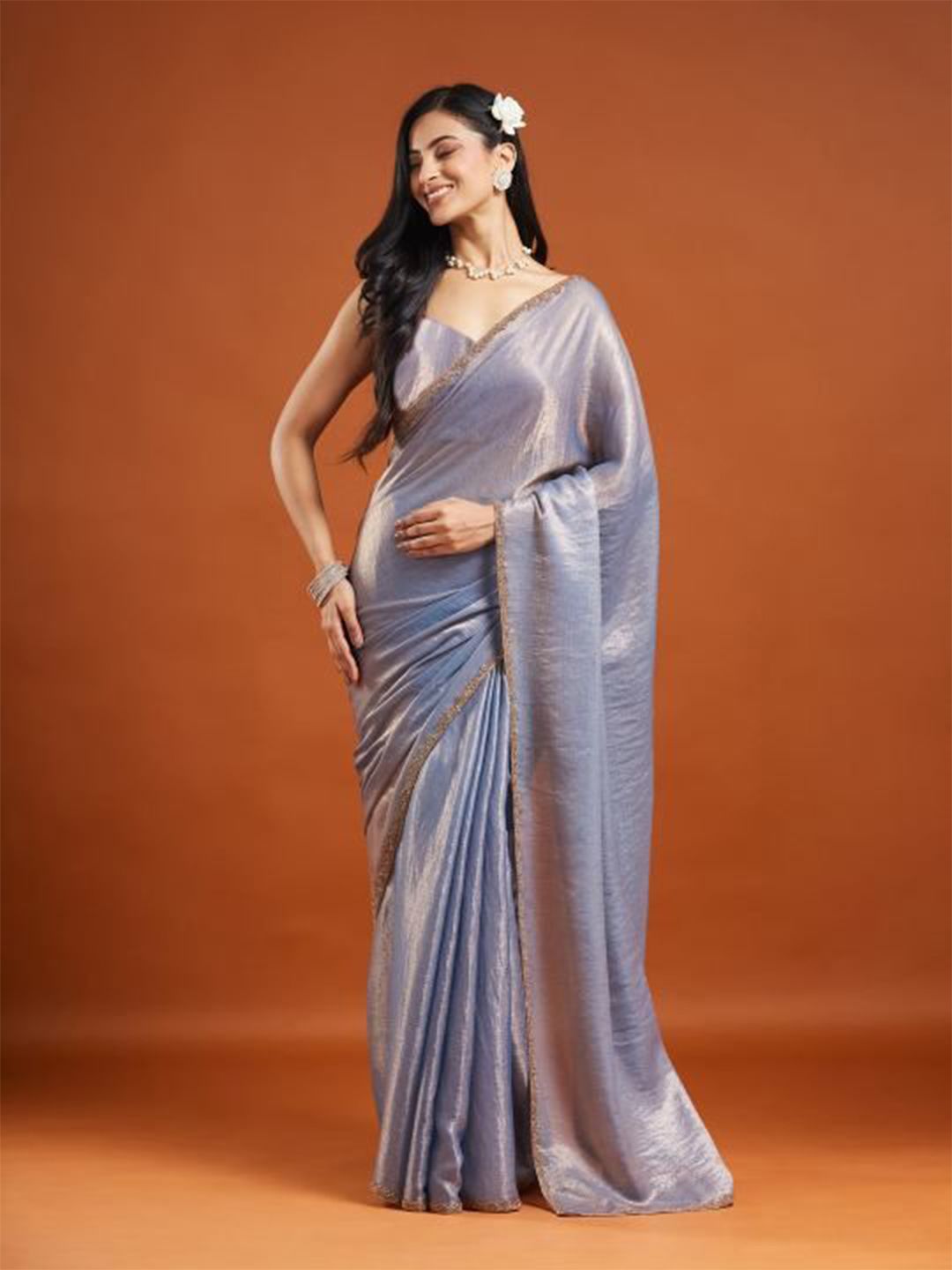 LOROFY Embellished Beads and Stones Chanderi Saree-picture-23