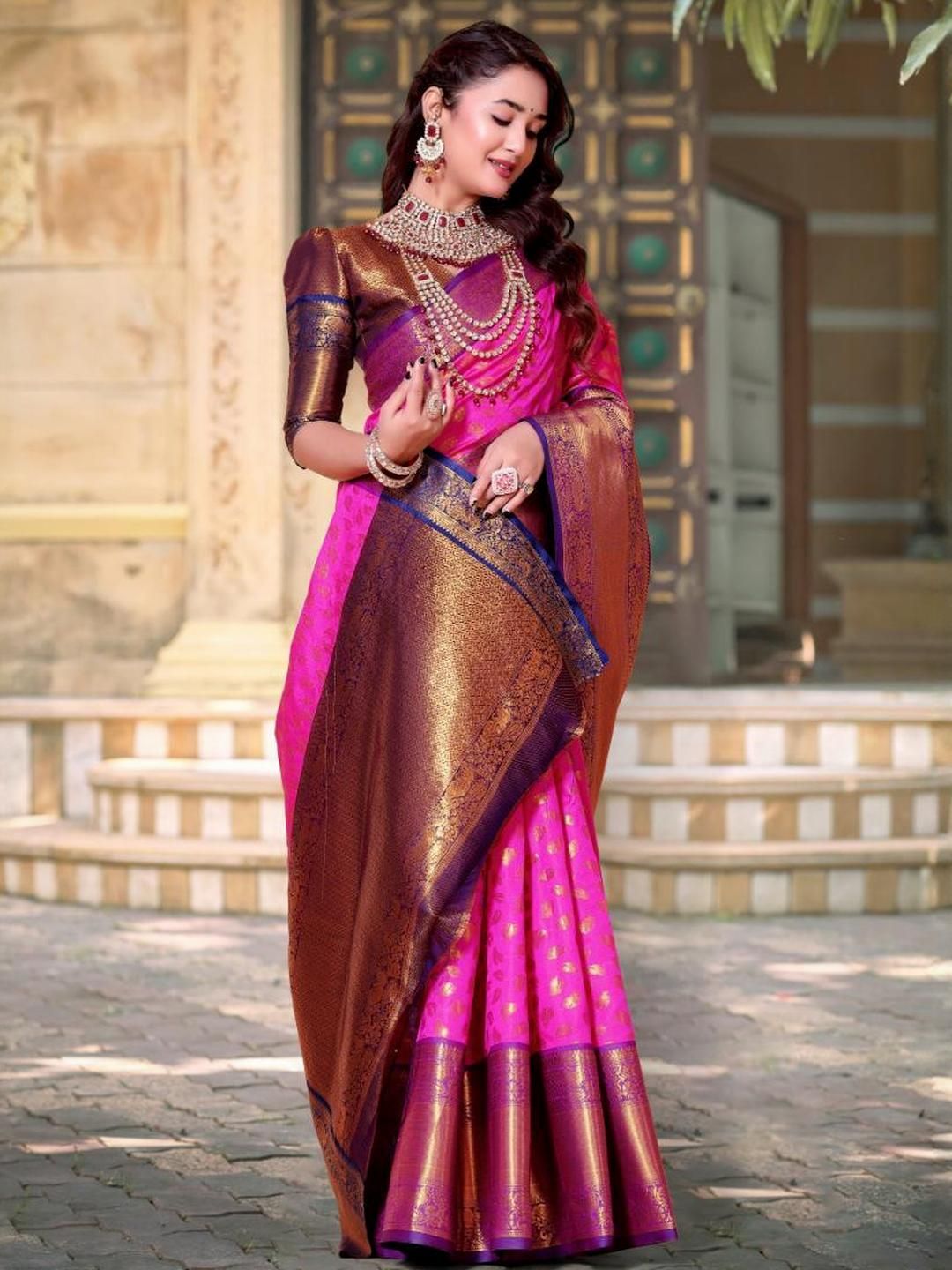 jayant creation Pink Silk Blend Barasi Sarees-picture-20