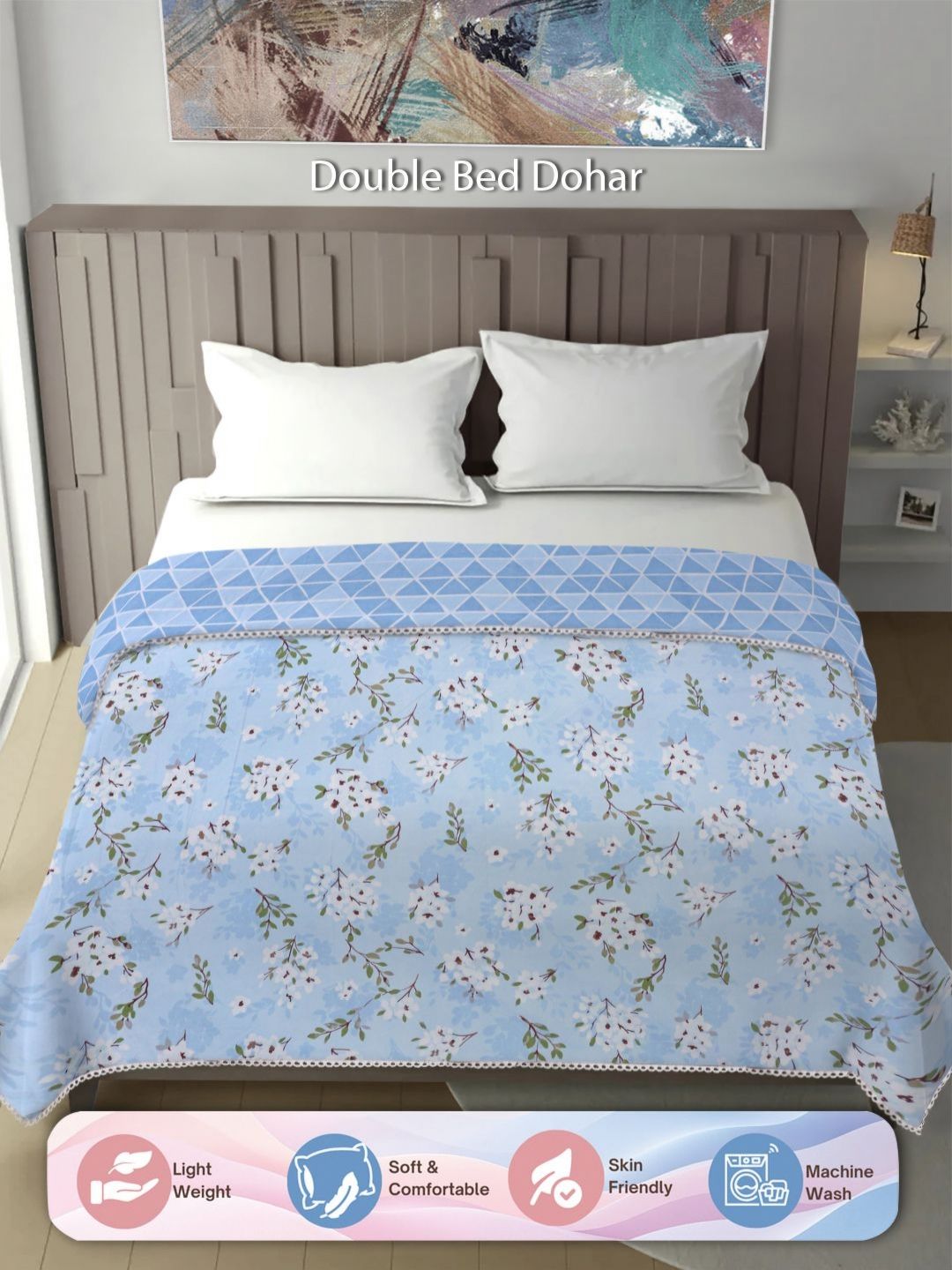 Aura Blue & White Floral Mild Winter 300 GSM Double Bed Dohar-image-31