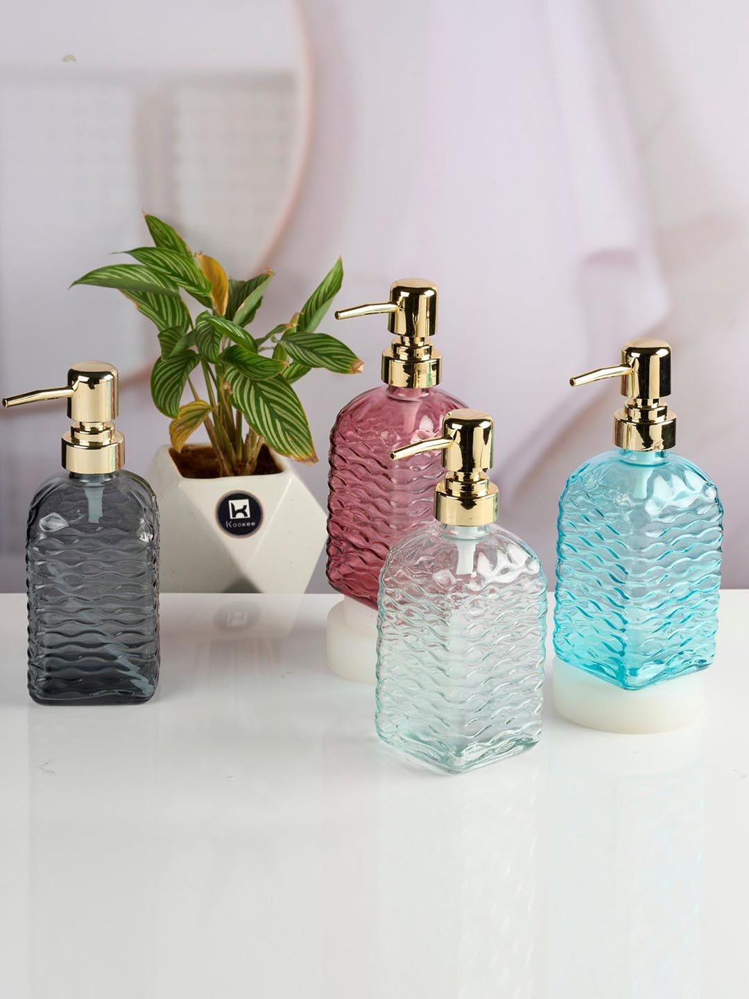 Kookee Pink 2 Pieces Textured Glass Soap Dispenser-picture-10