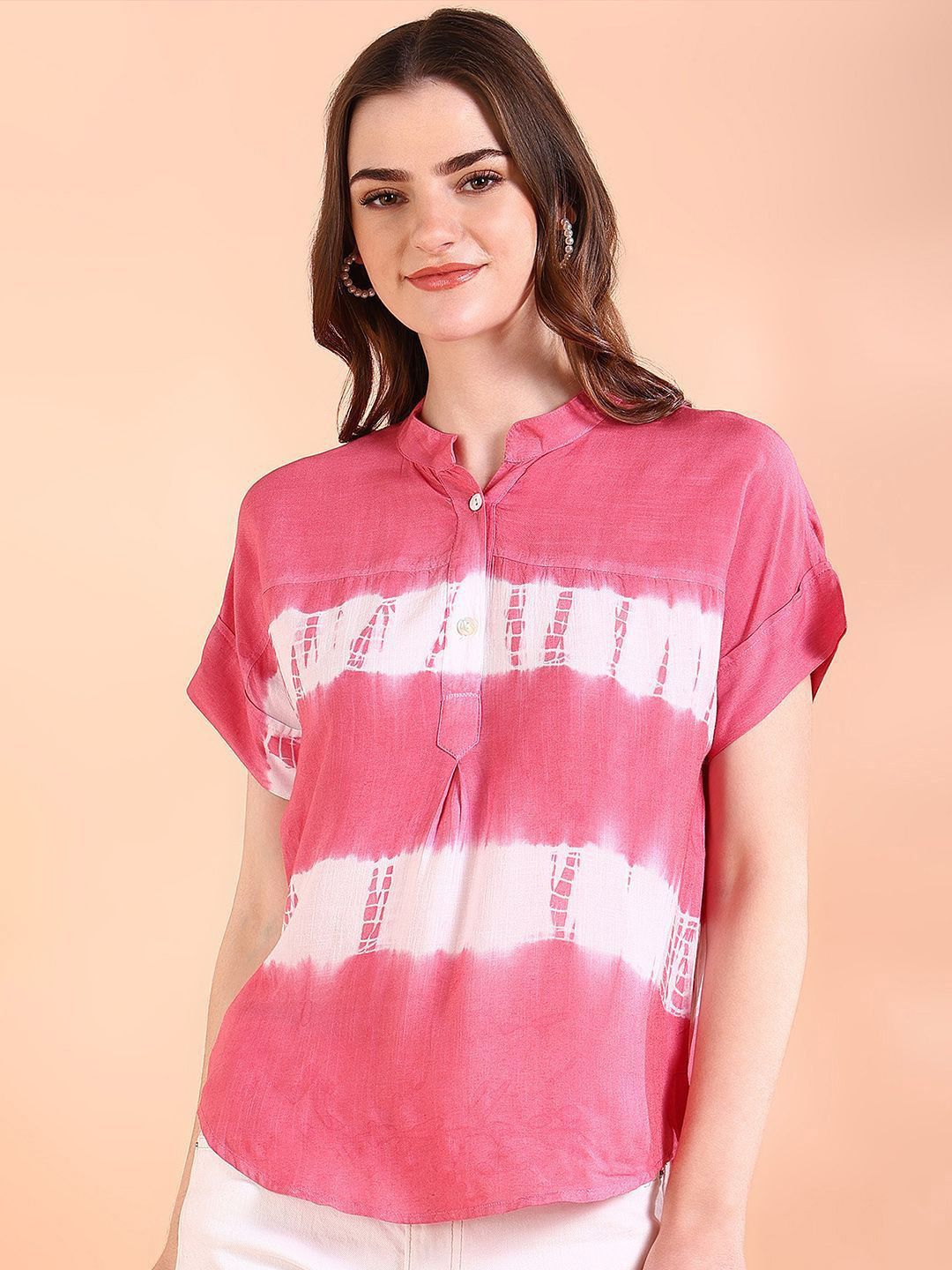 PinkTribe Women Tie and Dye Mandarin Collar Regular Top-picture-37