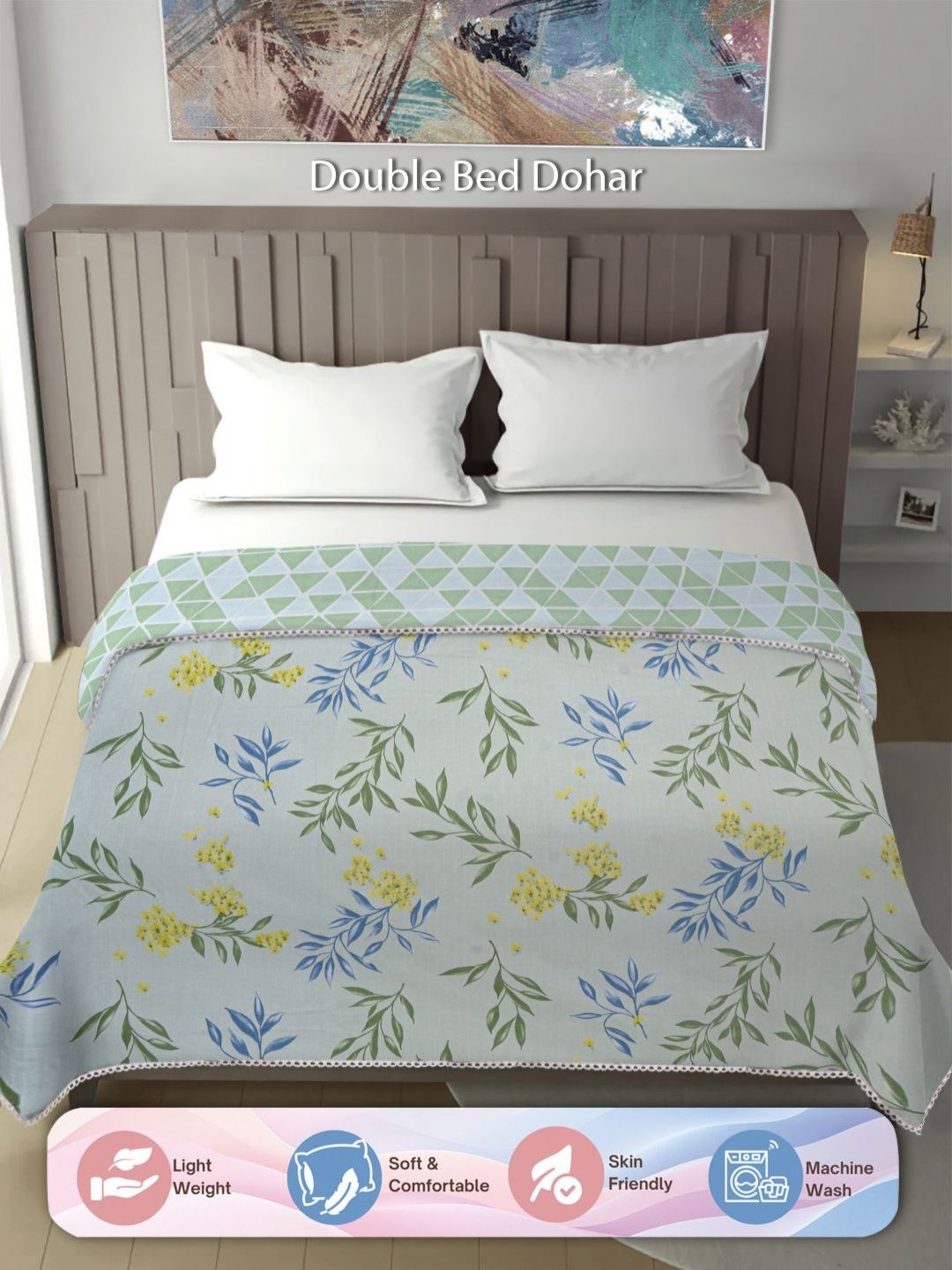 Aura Green & Yellow Floral Mild Winter 300 GSM Double Bed Dohar-image-21