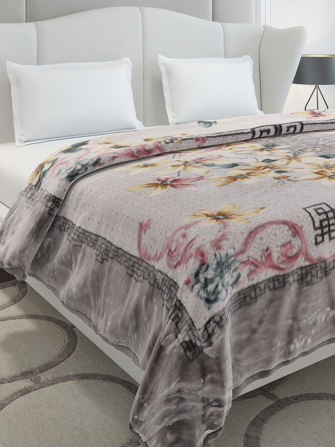 Monte Carlo Grey & Red Floral Heavy Winter 300 GSM Double Bed Blanket-image-44