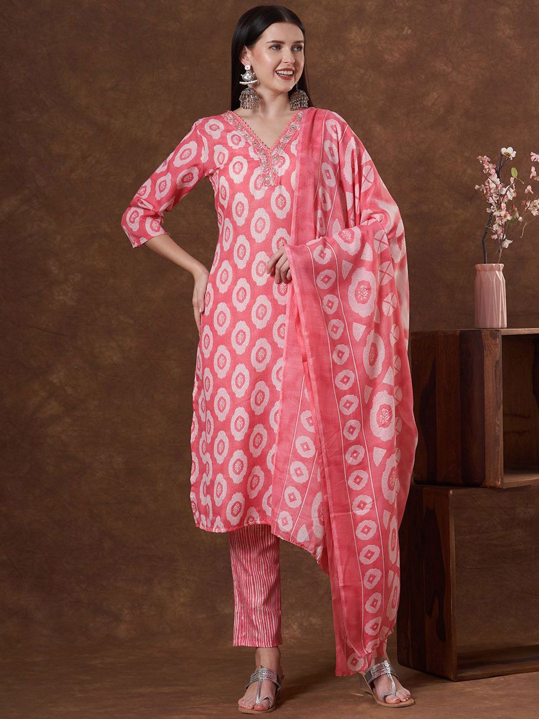 FASHOR Women Ethnic Motifs Printed Pure Cotton Kurta with Trouser & Dupatta