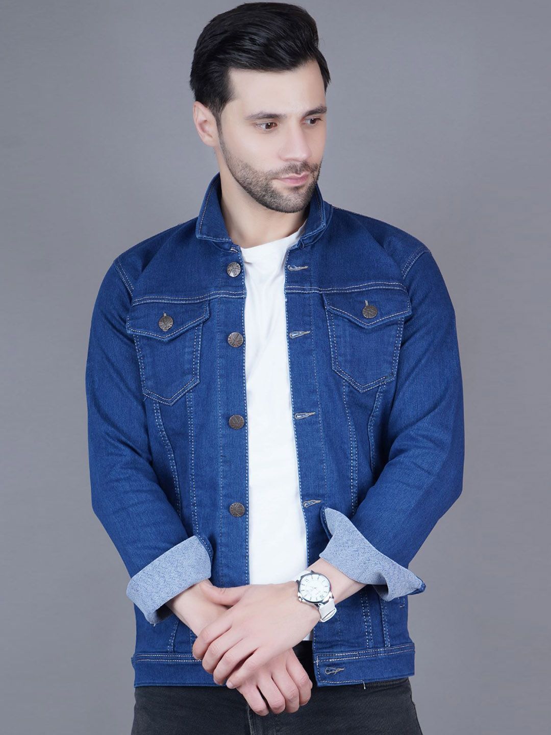 Moda Rapido Spread Collar Denim Jacket-picture-36