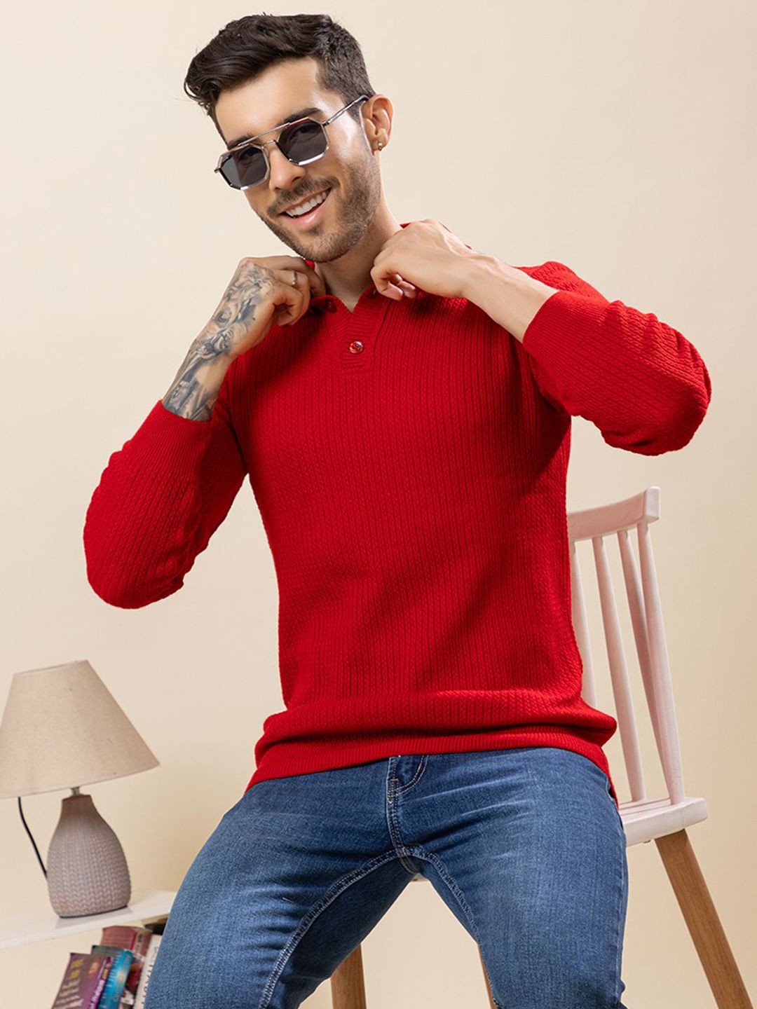 TYSORT Men Ribbed Mock Collar Woollen Pullover-picture-24