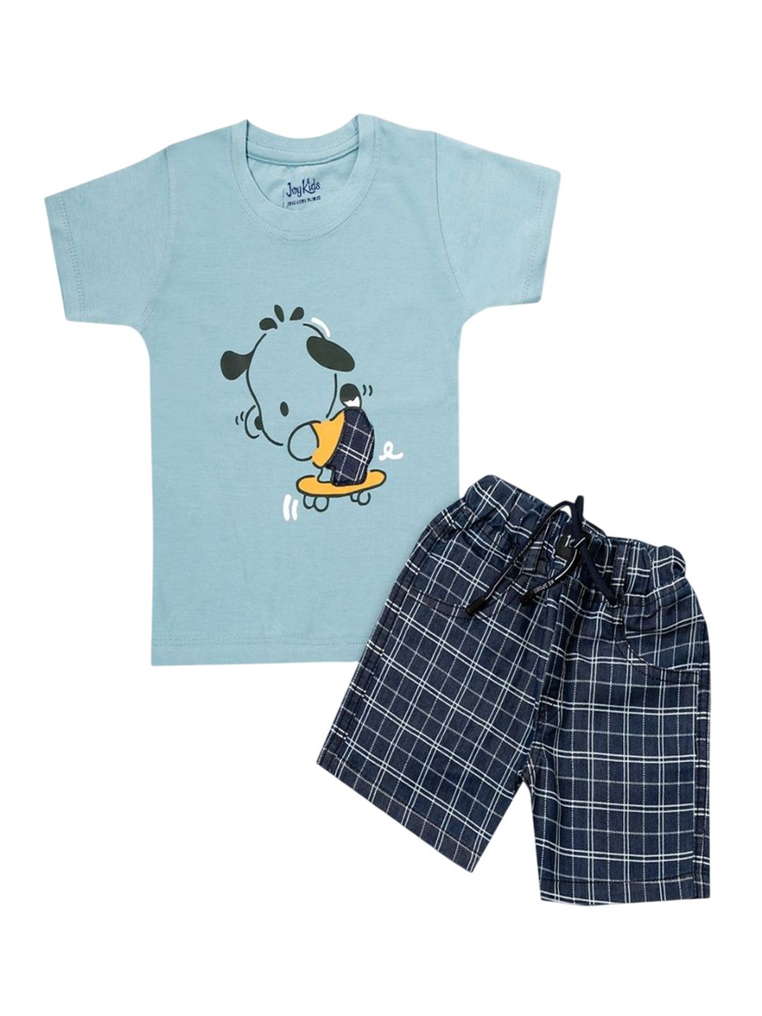 Joy Kids Boys Aqua Blue Casual Printed Round Neck Cotton T-shirt with Shorts-picture-15