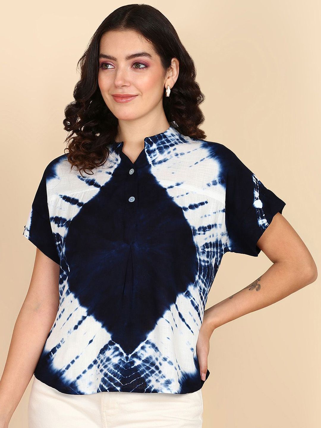 PinkTribe Women Tie and Dye Mandarin Collar Top-picture-30