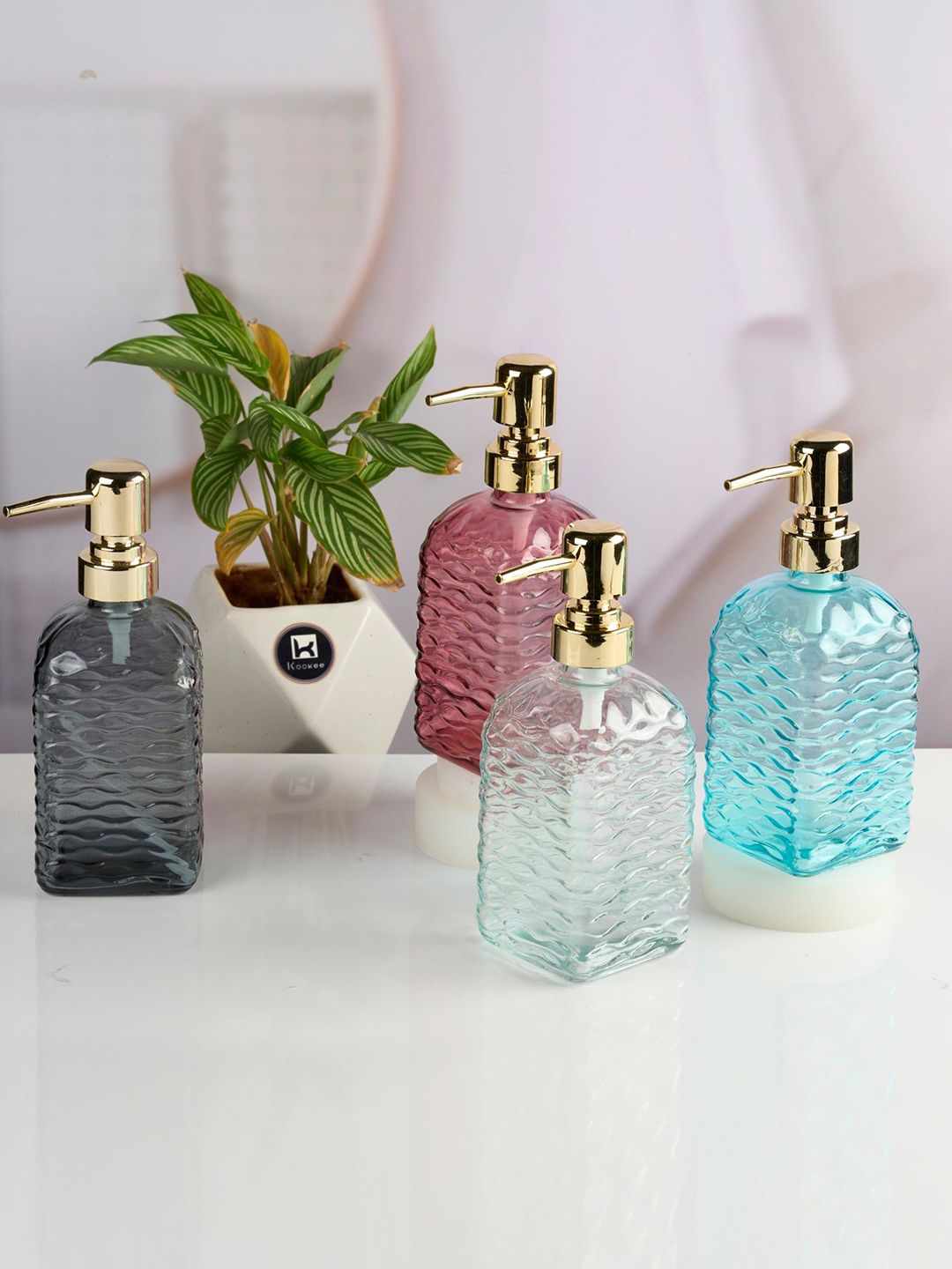 Kookee Pink & Gold Toned Textured Glass Soap Dispenser 400ml-picture-45