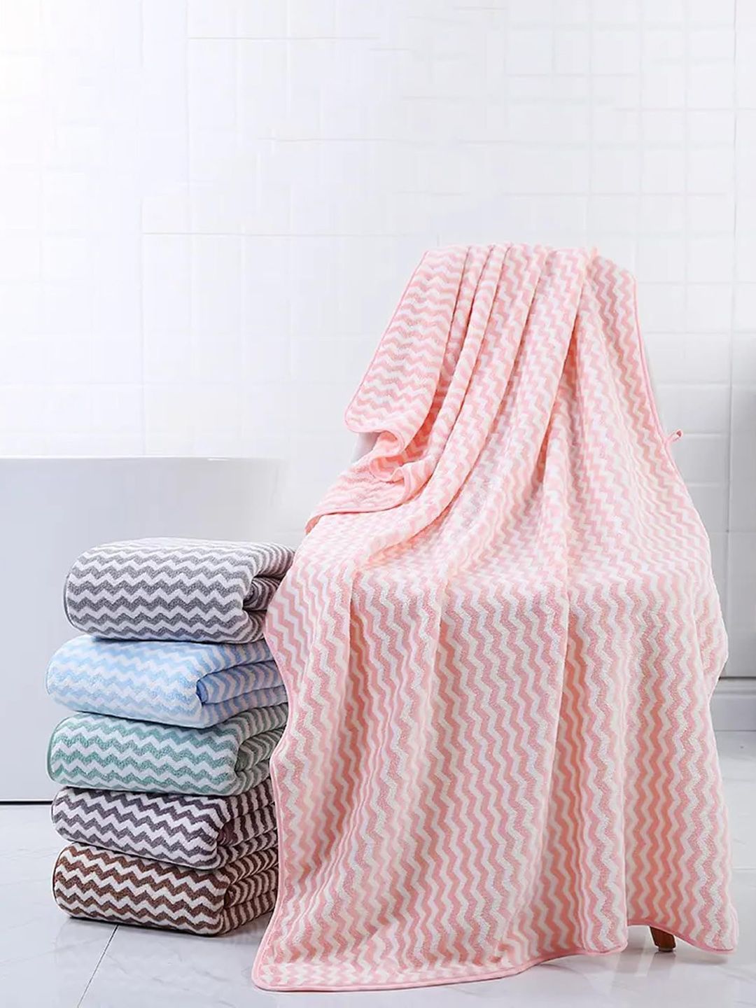 Black Gold Blue & White 2 Piece Striped Terry Cotton 300 GSM Towel Set-picture-27