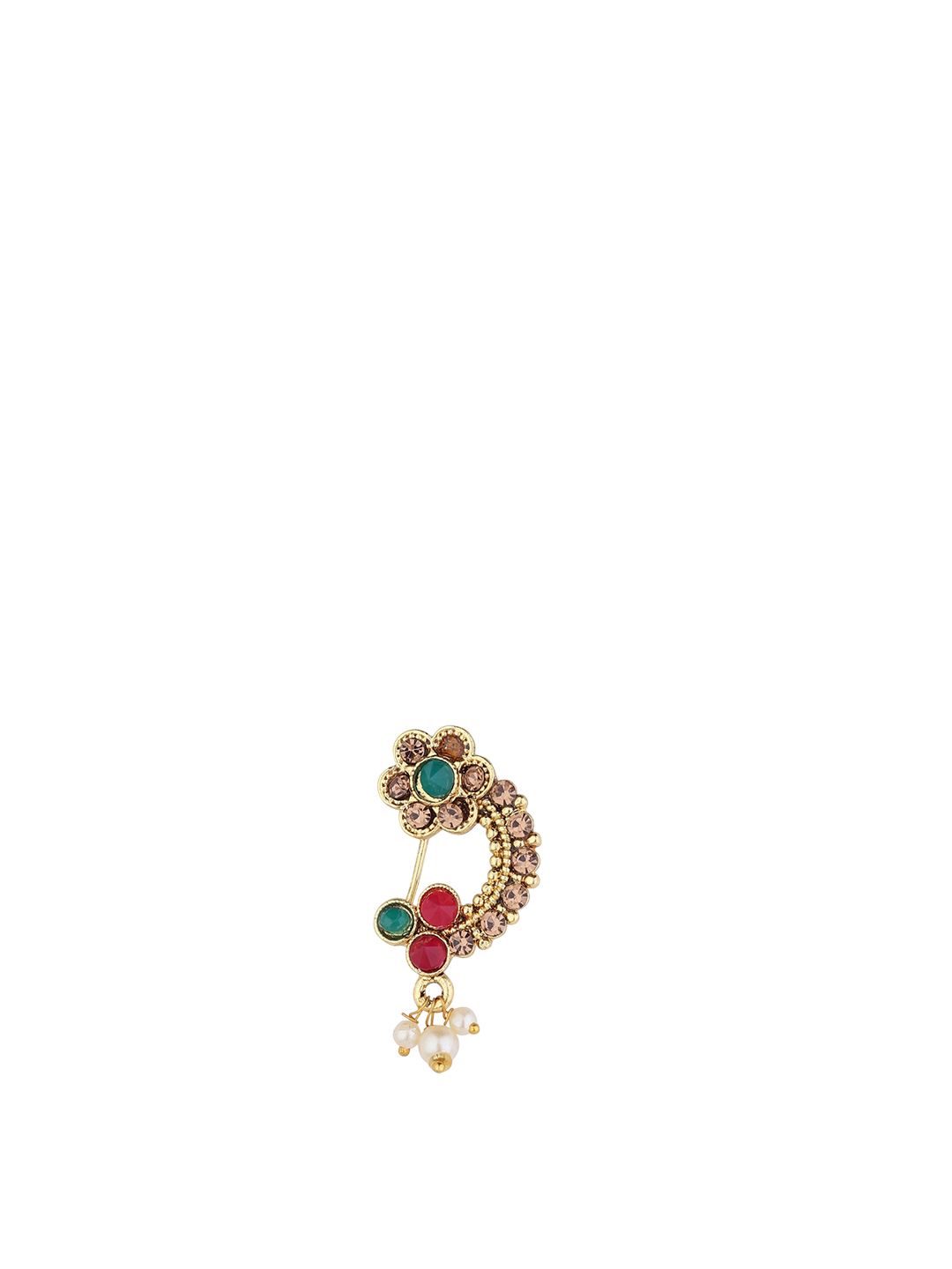 TOFFIEE 925 Sterling Silver Stone-Studded & Beaded Maharashtrian Septum Nosepin-picture-32