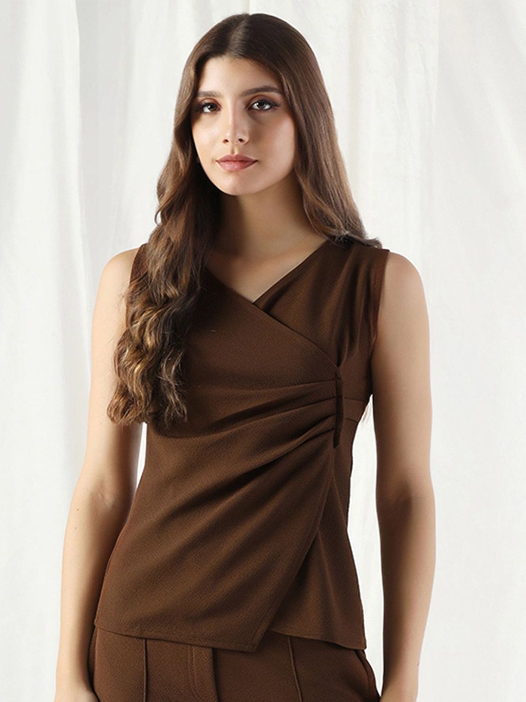 SZN Women V-Neck Solid Sleeveless Wrap Top-picture-13