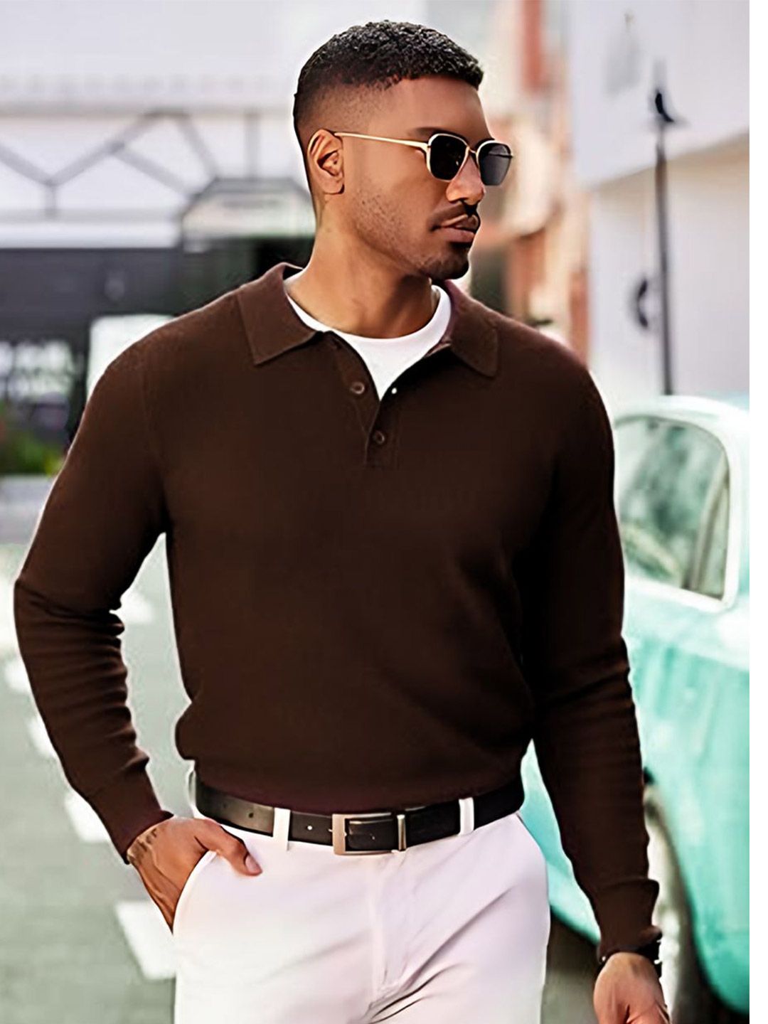 TYSORT Men Cable Knit Shirt Collar Woollen Pullover-picture-25