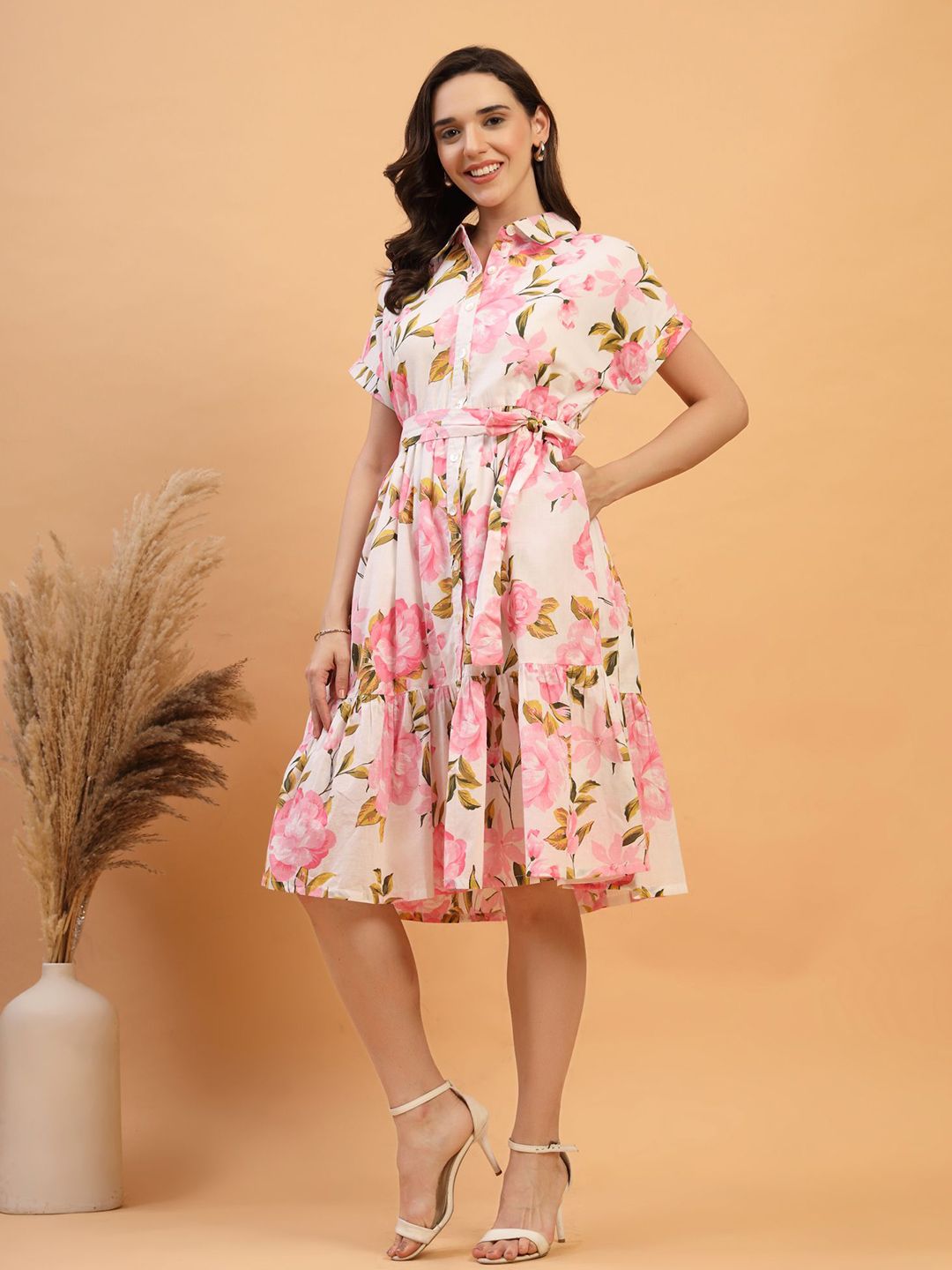 House Of Zelena Women Maternity Floral Printed Belted Detail Fit and Flare Midi Dress-image-39