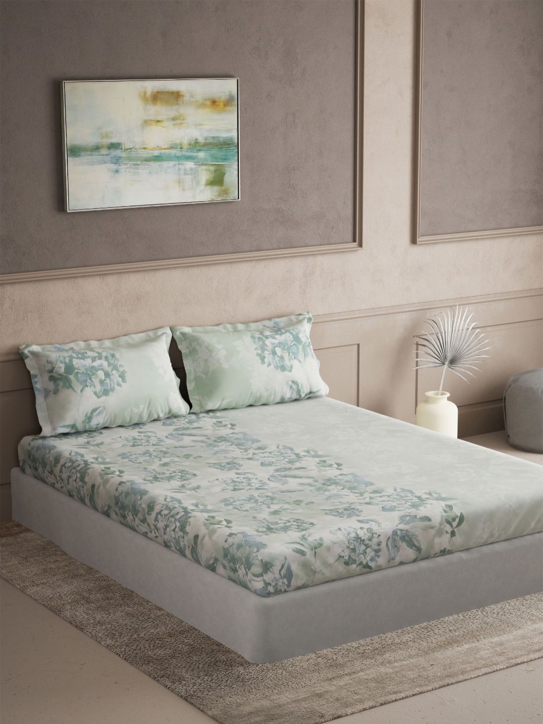 DDecor Green & White Floral Printed 180 TC Cotton Double King Bedsheet Set 2.74 m x 2.74 m-image-40