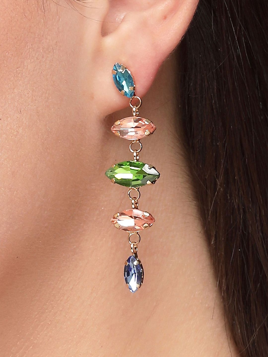 Bohey by KARATCART Gold-Plated Rhinestone Studded Diamond Shaped Drop Earrings-picture-36