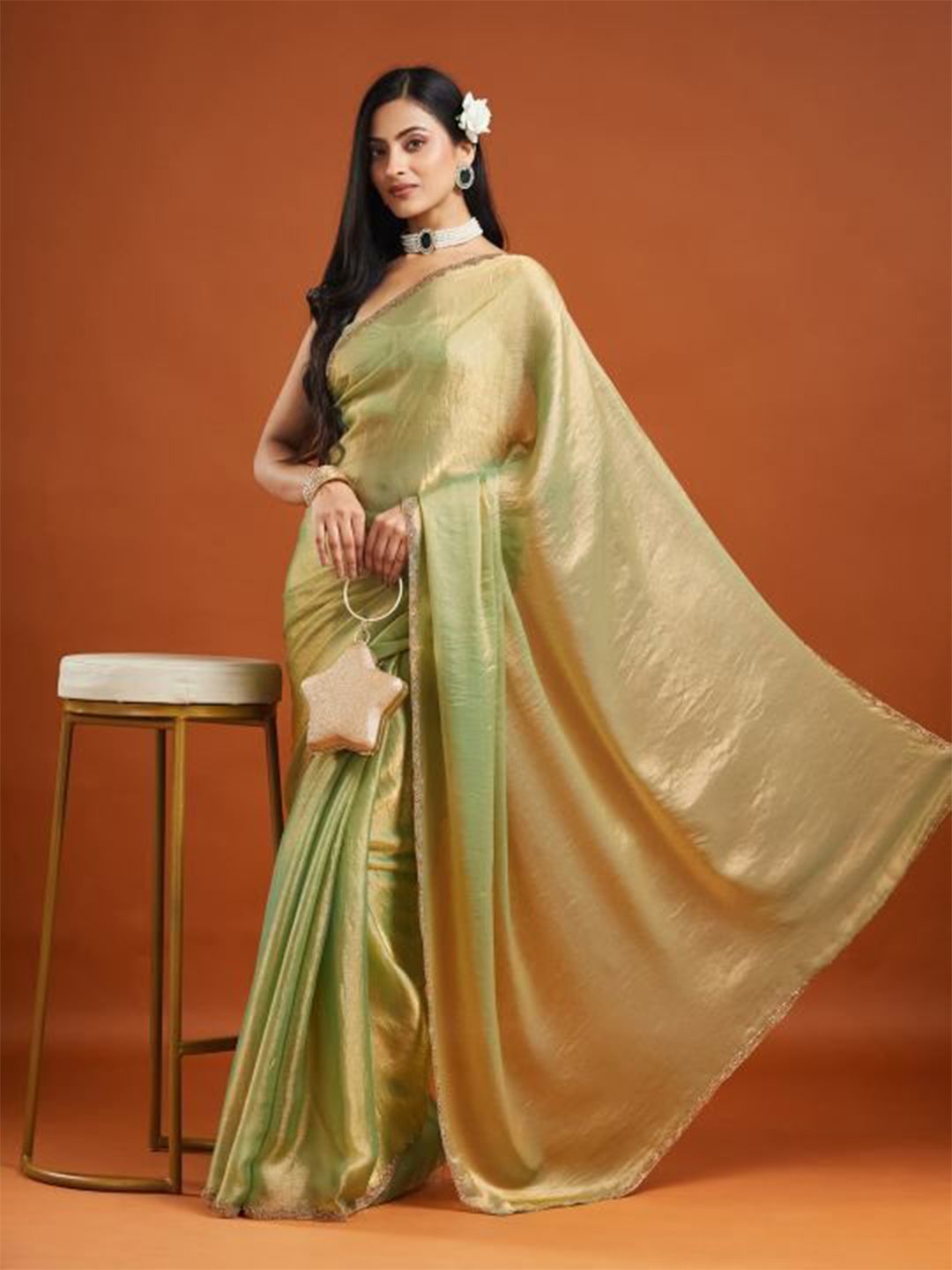 LOROFY Embellished Beads and Stones Border Saree with Blouse Piece-picture-28