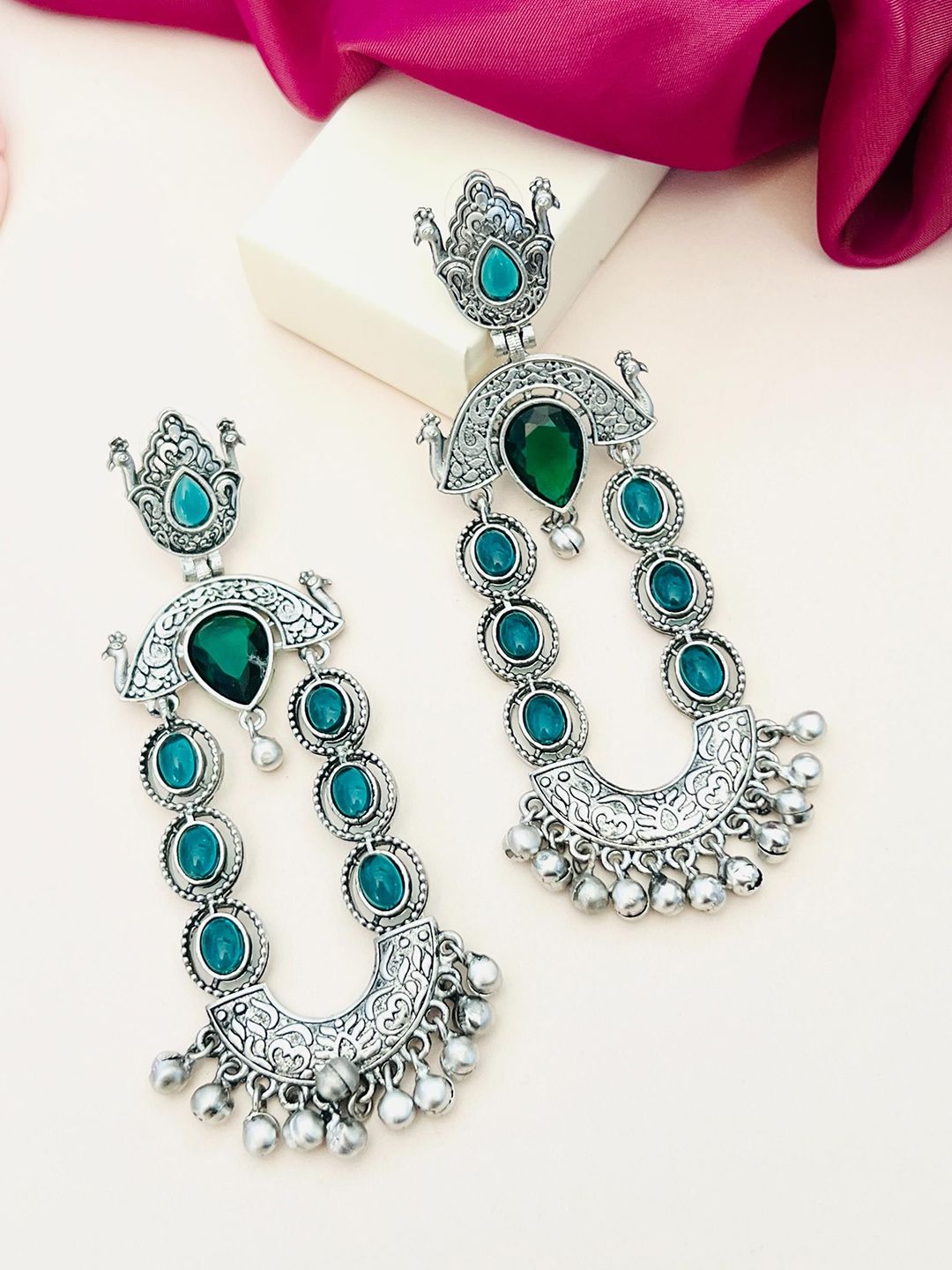 Anouk German Silver-Plated Stones Studded And Ghungroo Beaded Teardrop Drop Earrings-picture-21