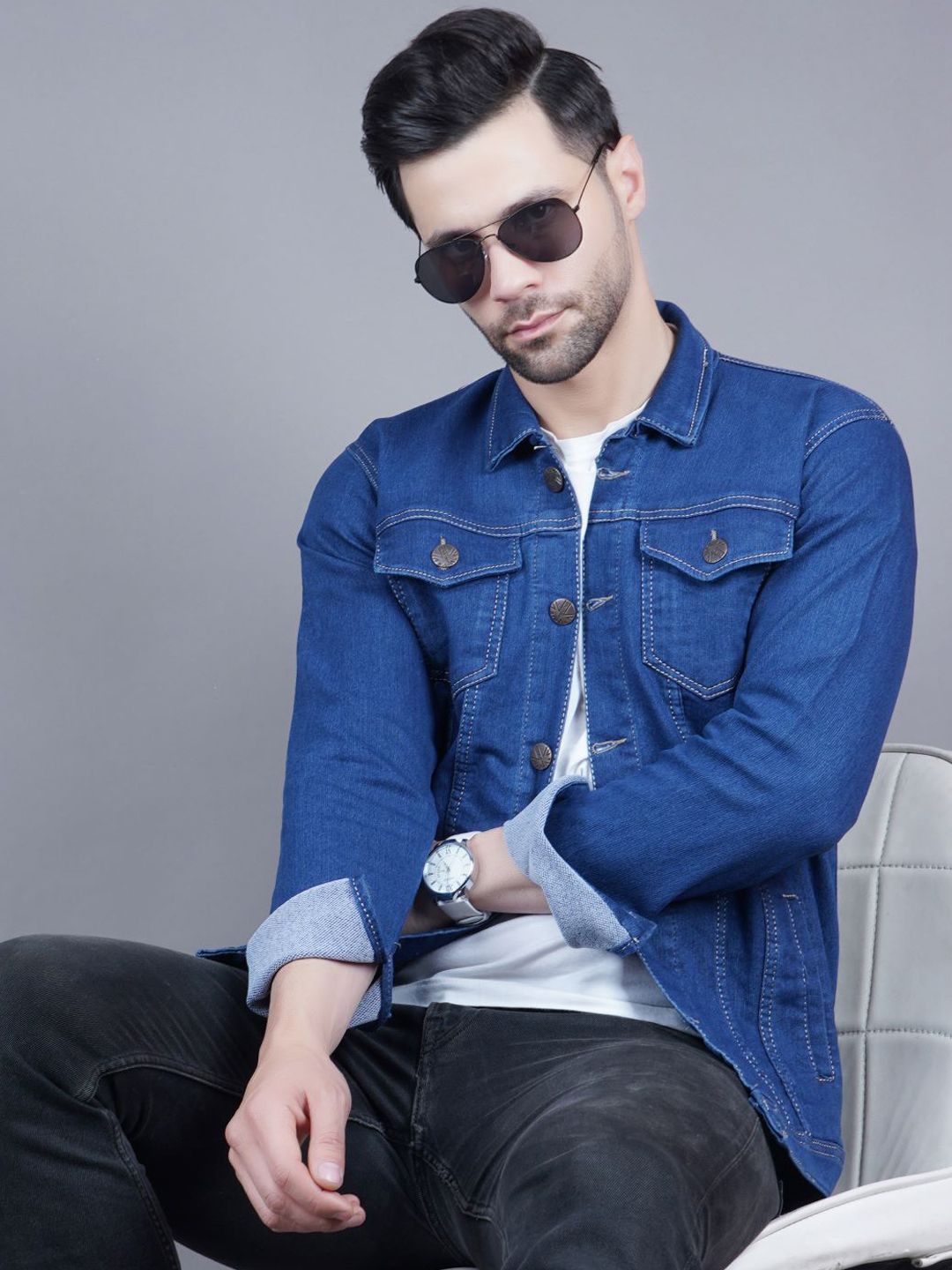 Moda Rapido Men Spread Collar Solid Lightweight Denim Jacket-picture-34
