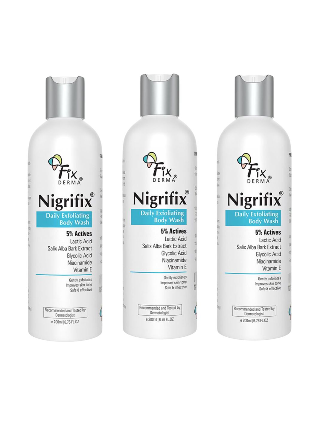 FIXDERMA Set Of 3 Nigrifix Exfoliating Body Wash With Niacinamide Acid- 200 ml Each-picture-40