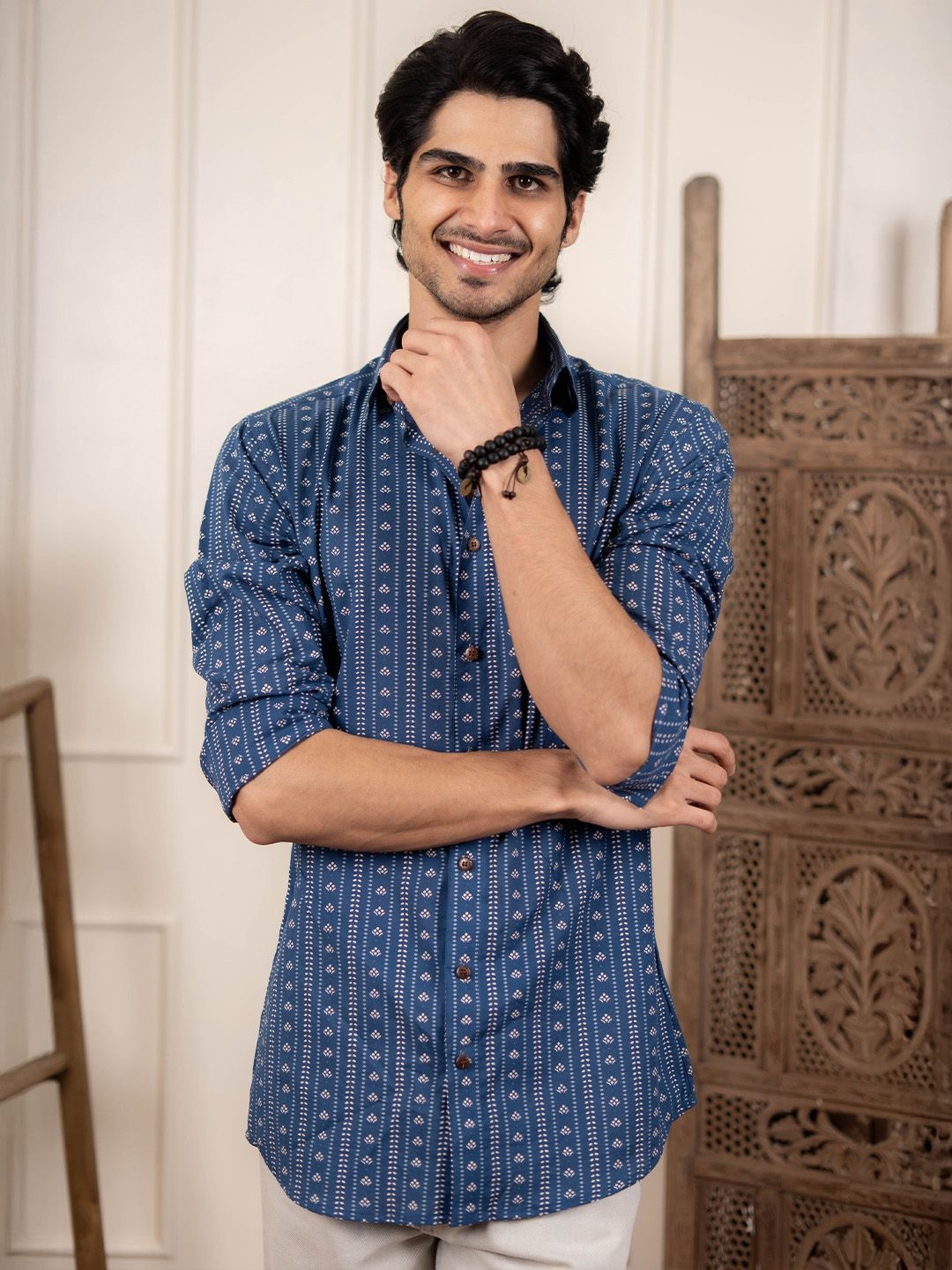 Shasak Men Classic Fit Floral Printed Spread Collar Cotton Casual Shirt-picture-19