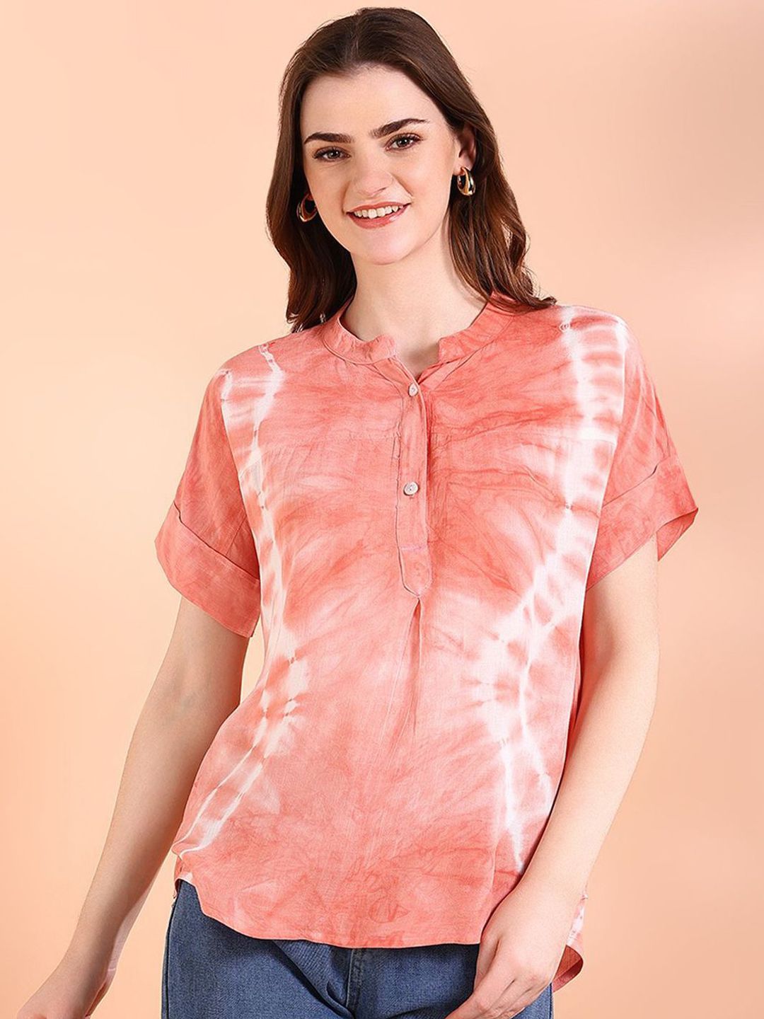 PinkTribe Tie and Dye Mandarin Collar Top-picture-26