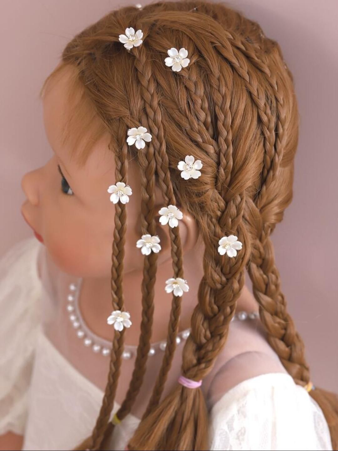 Ziory 10 Pcs Floral Design Hair Clips - Off White-picture-50