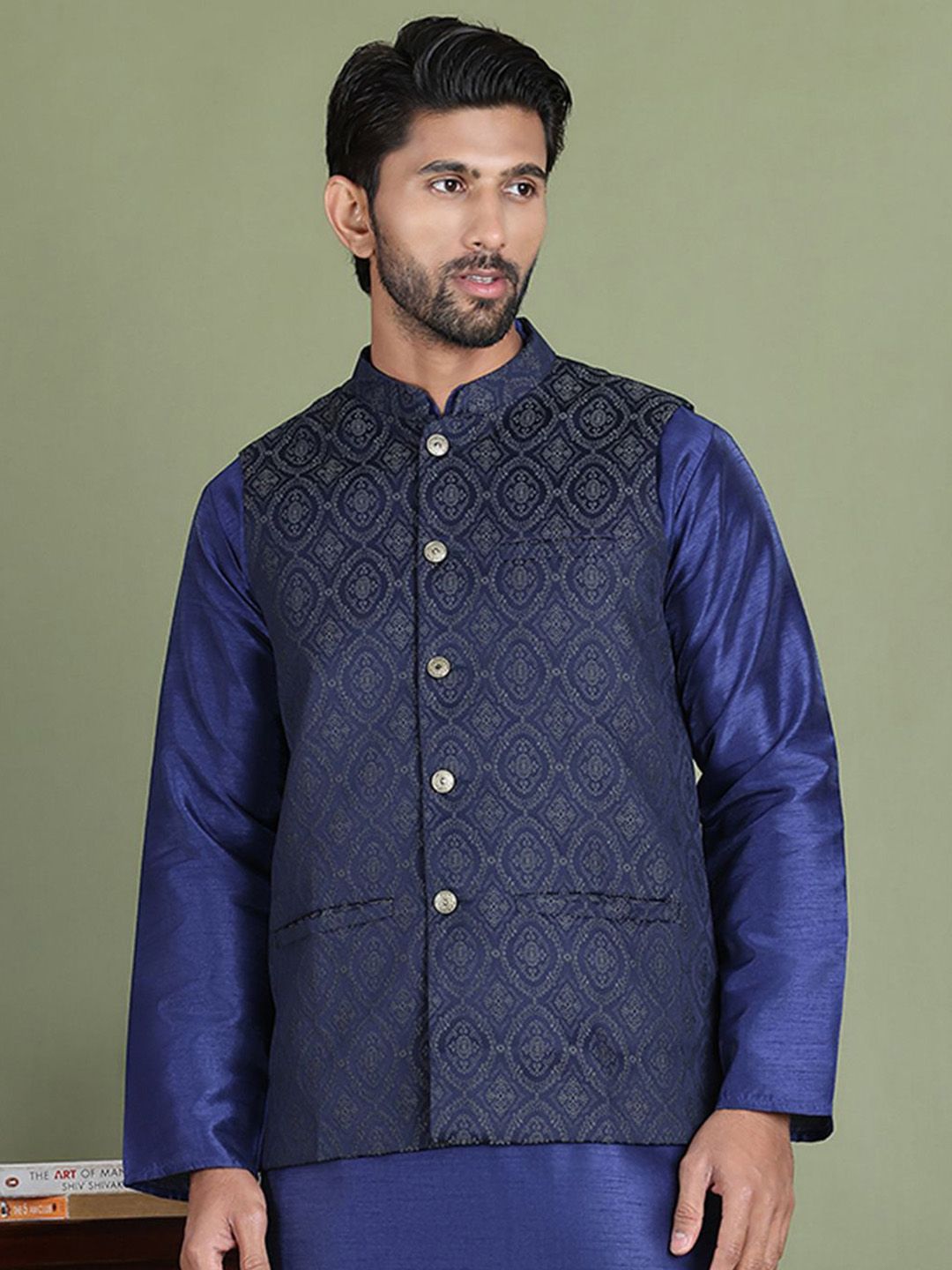 Jompers Men Woven Design Nehru Jacket-image-20