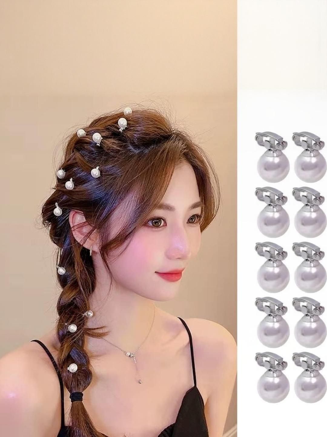 Ziory Girls Set of 10 Faux Pearl Design Hair Clips-picture-45