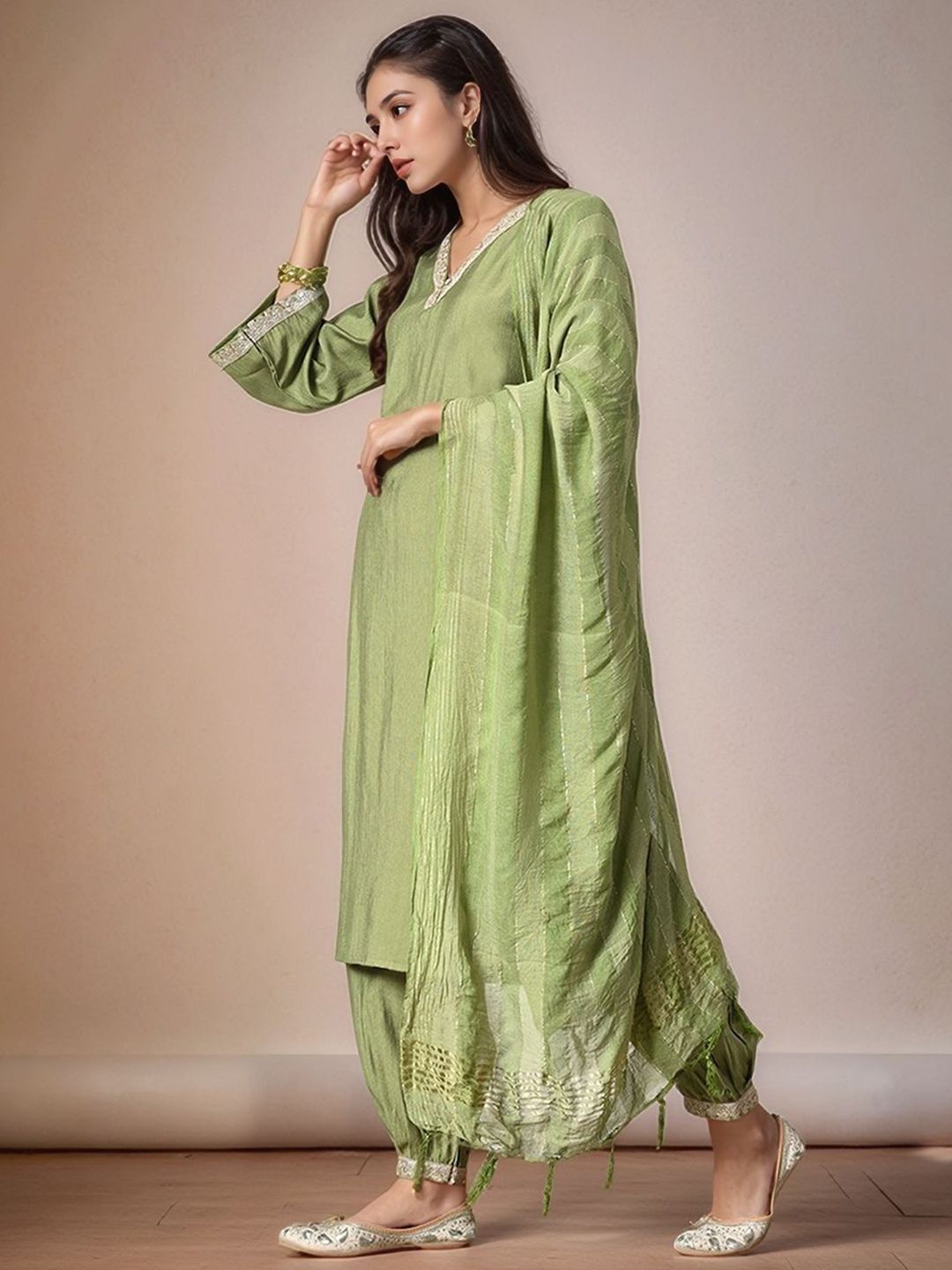 HERE&NOW Women Ethnic Motifs Embroidered Straight Kurta With Salwar & Dupatta