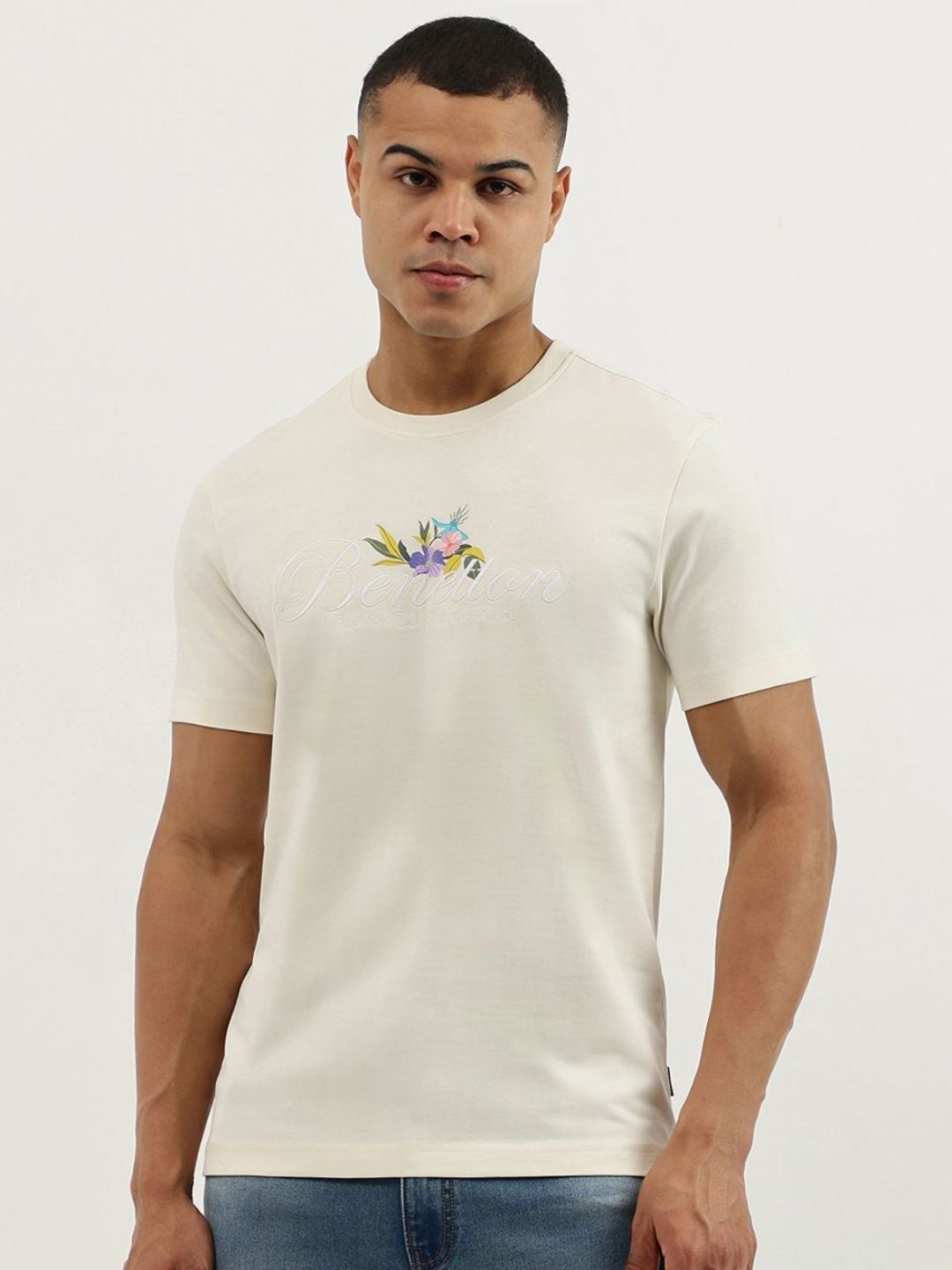 United Colors of Benetton Men Floral Printed Round Neck Cotton Relaxed Fit T-shirt-picture-38