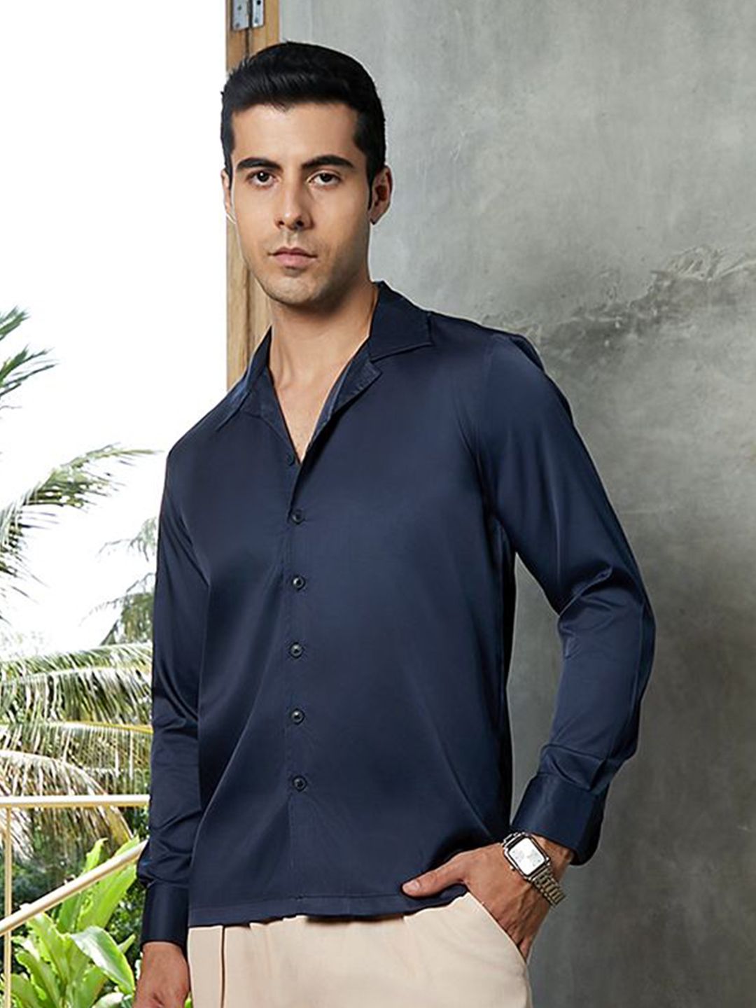 Campus Sutra Men Comfort Fit Solid Cuban Collar Cotton Casual Shirt-picture-42