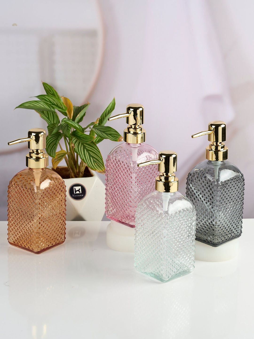 Kookee Orange Colored & Gold Toned Textured Glass Soap Dispenser 400ml-picture-20