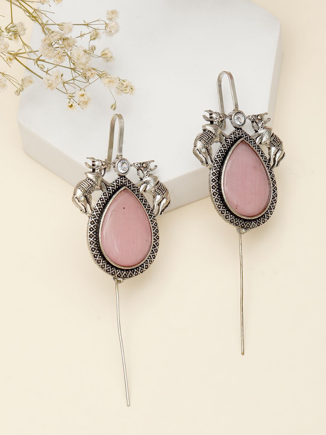 VIVAZS Silver-Plated Artificial Stones Studded Oxidised Teardrop Shaped Ear Cuff-picture-25