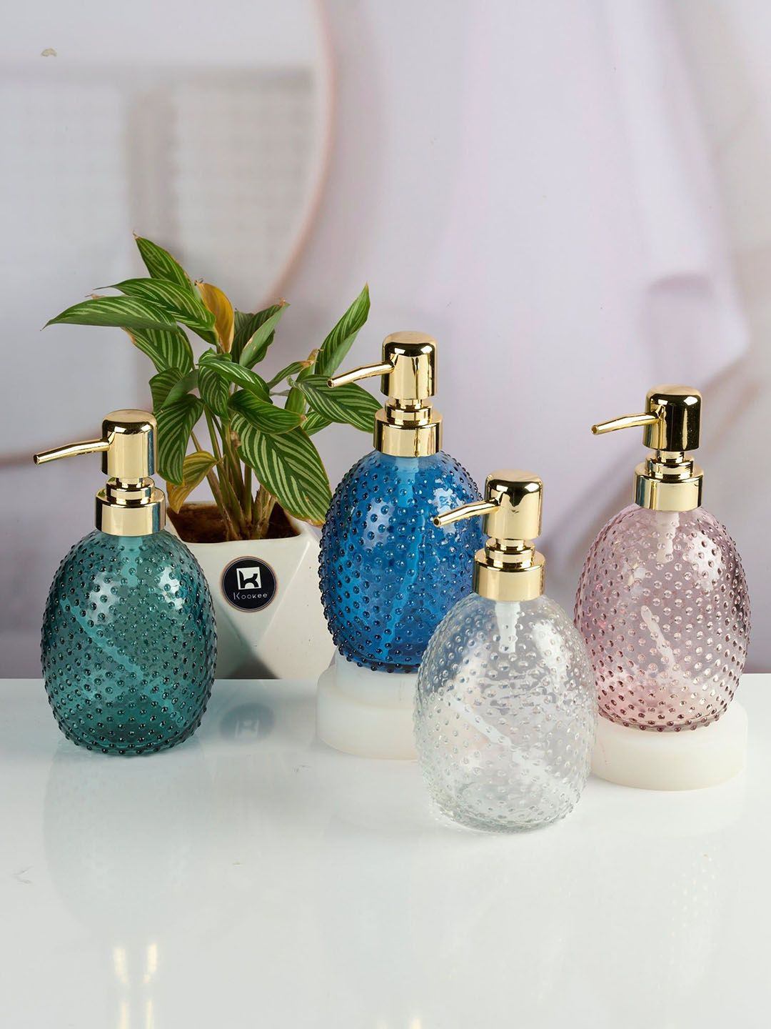 Kookee Transparent & Gold Toned Textured Glass Soap Dispensers 375ml-picture-57