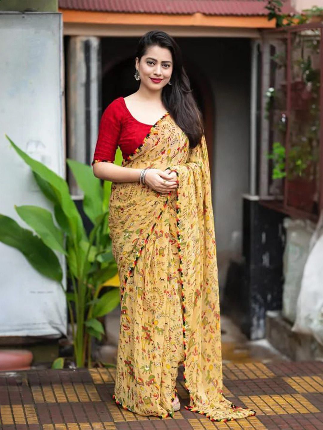 HERE&NOW Warli Pure Georgette Mangalagiri Saree-picture-39