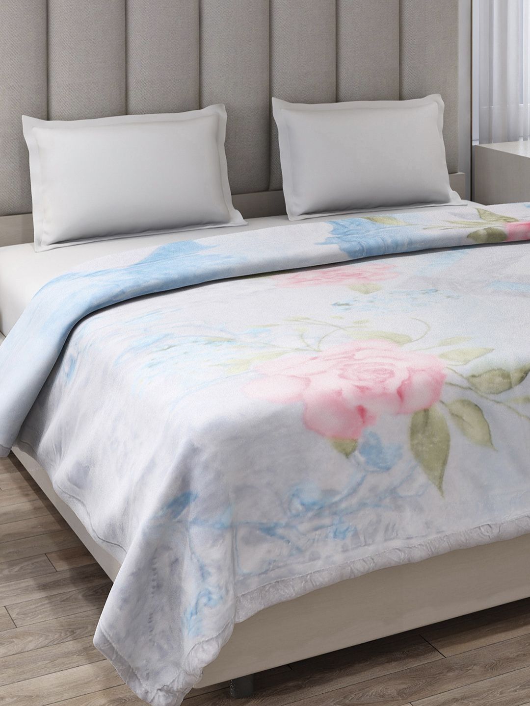 Monte Carlo Green & Pink Floral Heavy Winter Double Bed Blanket 871 GSM-image-10